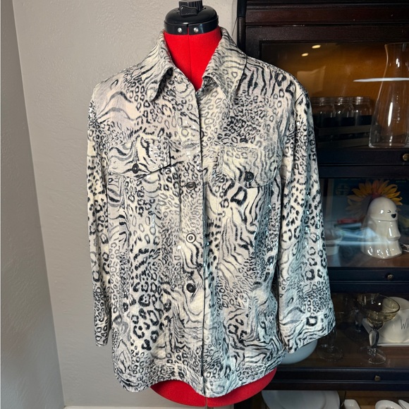 Ruby Rd. Jackets & Blazers - Ruby Rd Woman 16W Animal Print Sequin Jacket Blouse Button Front Stretch